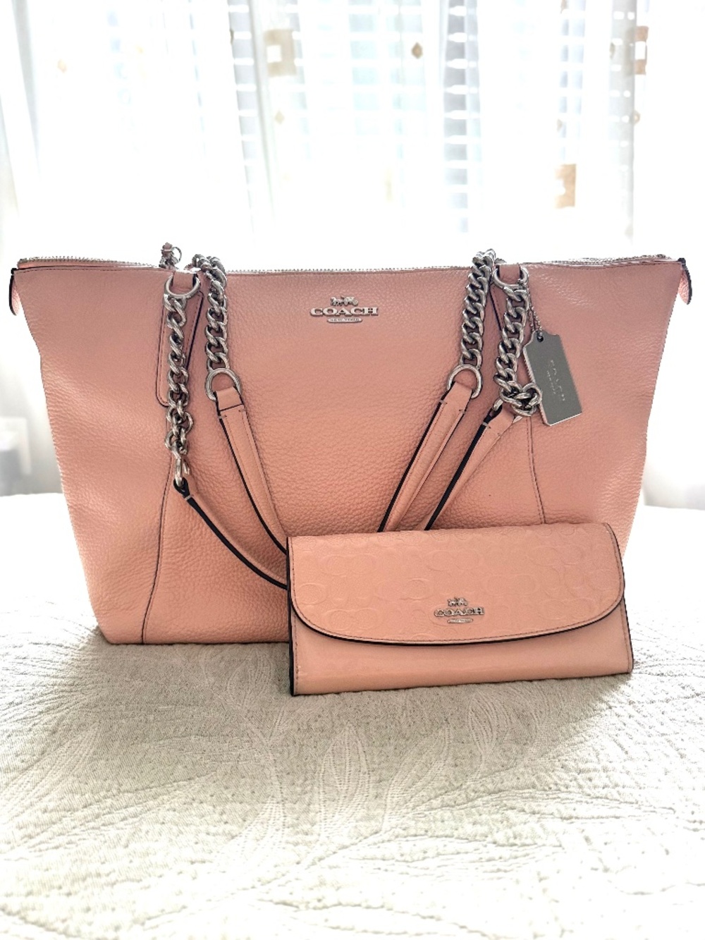 Coach Pebbled Leather Tote & Matching Wallet Set